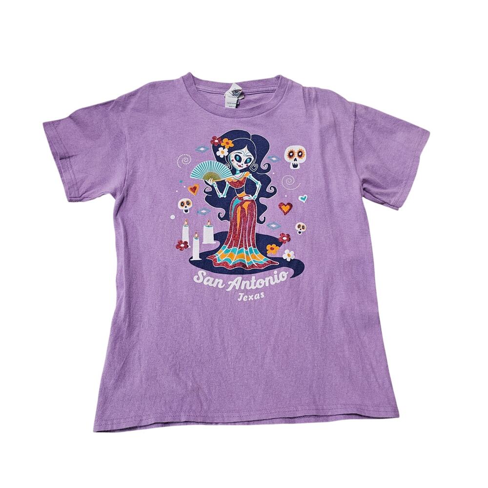 Girls Delta Pro Weight Size M Purple T-Shirt Catrina San Antonio Day of the Dead
